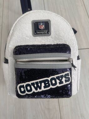 Loungefly Dallas Cowboys NFL Sequin Mini Backpack White Navy Logo Small Bag